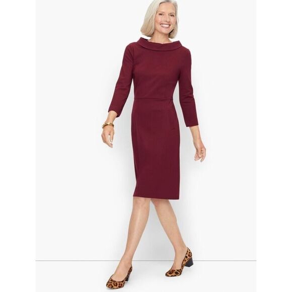 Talbots Audrey Mock Neck Ponte Jersey A-Line Dress 3/4 Sleeve Wine Sz 18WP - Picture 1 of 12